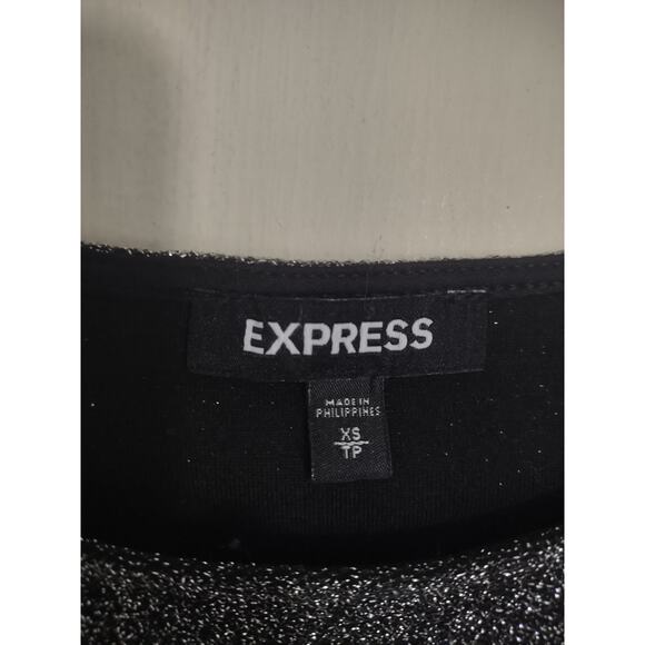 Express Silver Metallic Crop top Bell Sleeves XS Going out Glam Preppy - Picture 2 of 5